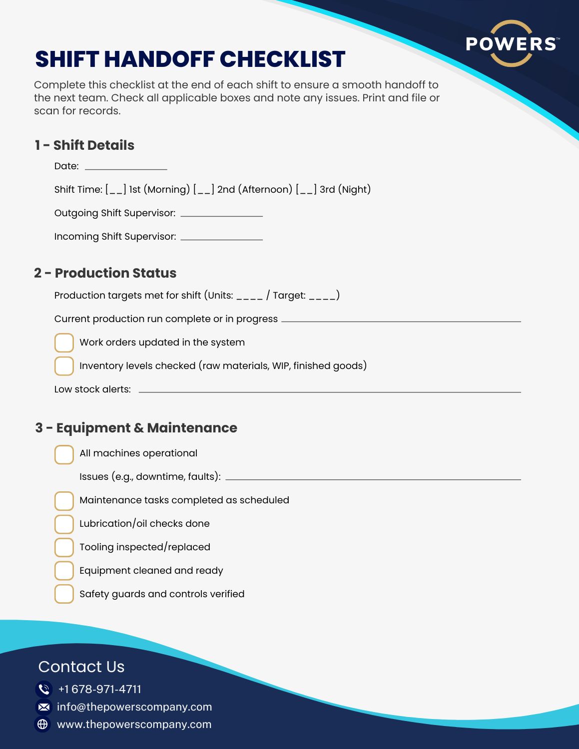Shift handoff checklist Downloadables